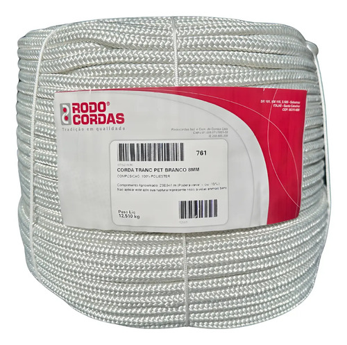Corda Multiuso De Poliéster Trançada 8,0mm Várias Aplicações Branco