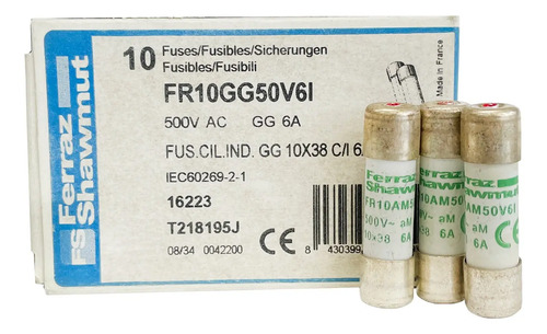 Unidade De Fusível Ferraz Shawmut Fr10am50v6i 500v 6a