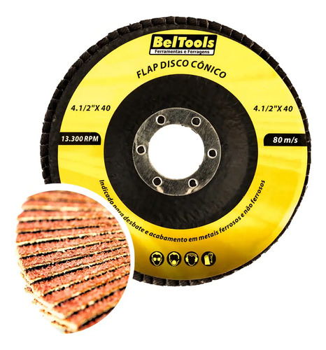 Disco Lixa Flap 4.1/2 Grão 40 Classic Basic Beltools Amarelo