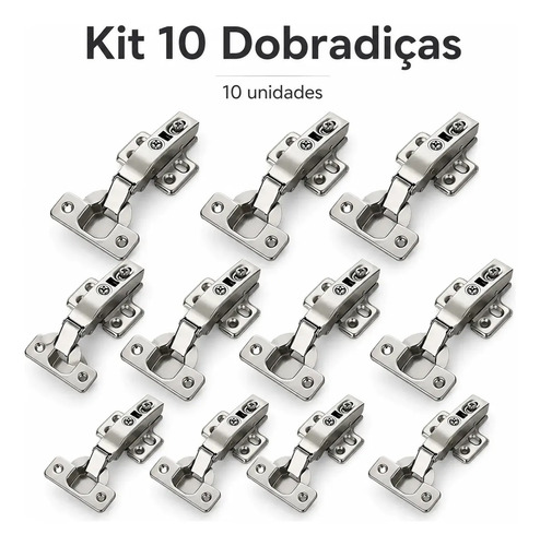 Kit 10 Dobradiça Guarda Roupa C/ Mola Amortecedor Reta 35mm