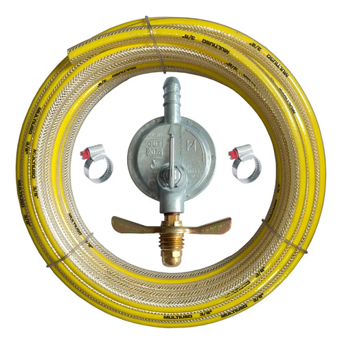 Mangueira Gás 3/8 12m Amarela Nasha Com Abraçadeiras E Regulador Amarelo