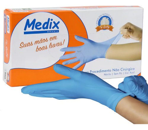 Luvas De Nitrilo Medix Azuis, Sem Pó E Antiderrapantes, Tamanho M (pack Com 100 Unidades) Azul