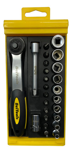 Jogo De Soquetes Estriados Beltools 1/4'' 25 Peças Aço Cromo Cinza