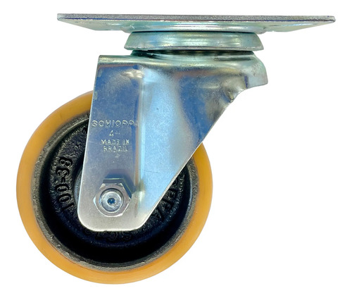 Roda Rodízio Schioppa 4'' Polegadas De Poliuretano Giratório Amarelo