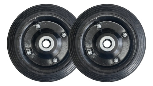 Par De Roda Chapa 9'' Maciça P/ Carrinhos De Carga Rol. 7/8 Preto