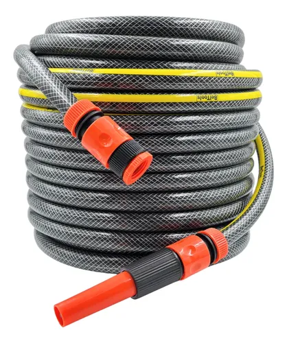 Mangueira De Jardim Reforçada 1/2 Anti Torção + Esguicho Preto