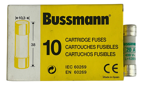 Fusível Cartucho Bussmann 10,3x38mm C10m20 500vac 500v