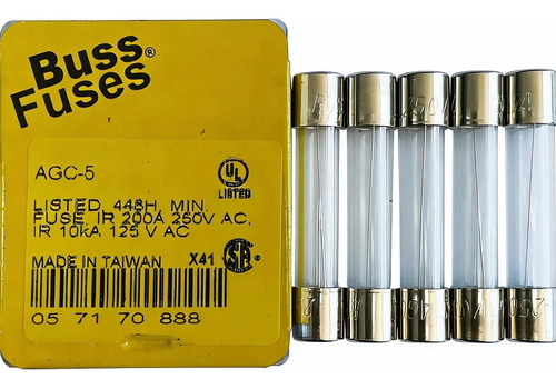 5 Unidades Fusível Bussmann Agc-5 250v