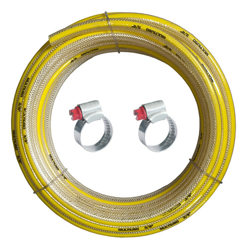 Mangueira Multiuso Amarela Gás 3/8 9,5mm C/ Abraçadeiras