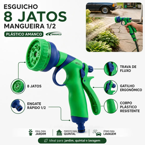 Esguicho 8 Jatos Mangueira 1/2 Engate Rápido Plástico Amanco