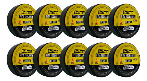 Fita Isolante 19mm X 20m Beltools - 10 Unidades Anti Chama Preto Lisa
